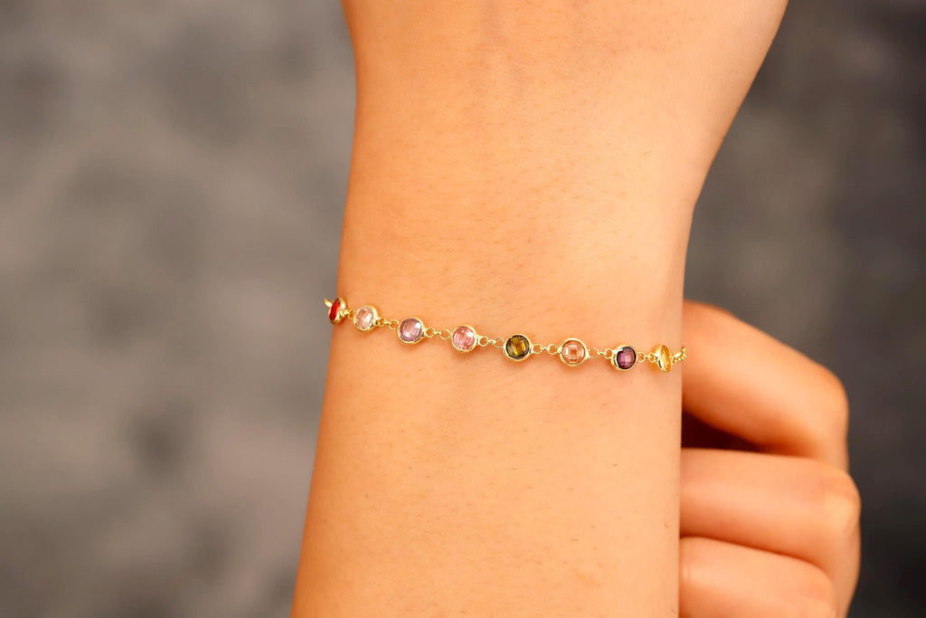 14K Gold Vermeil Colorful Natural Stone Bracelet