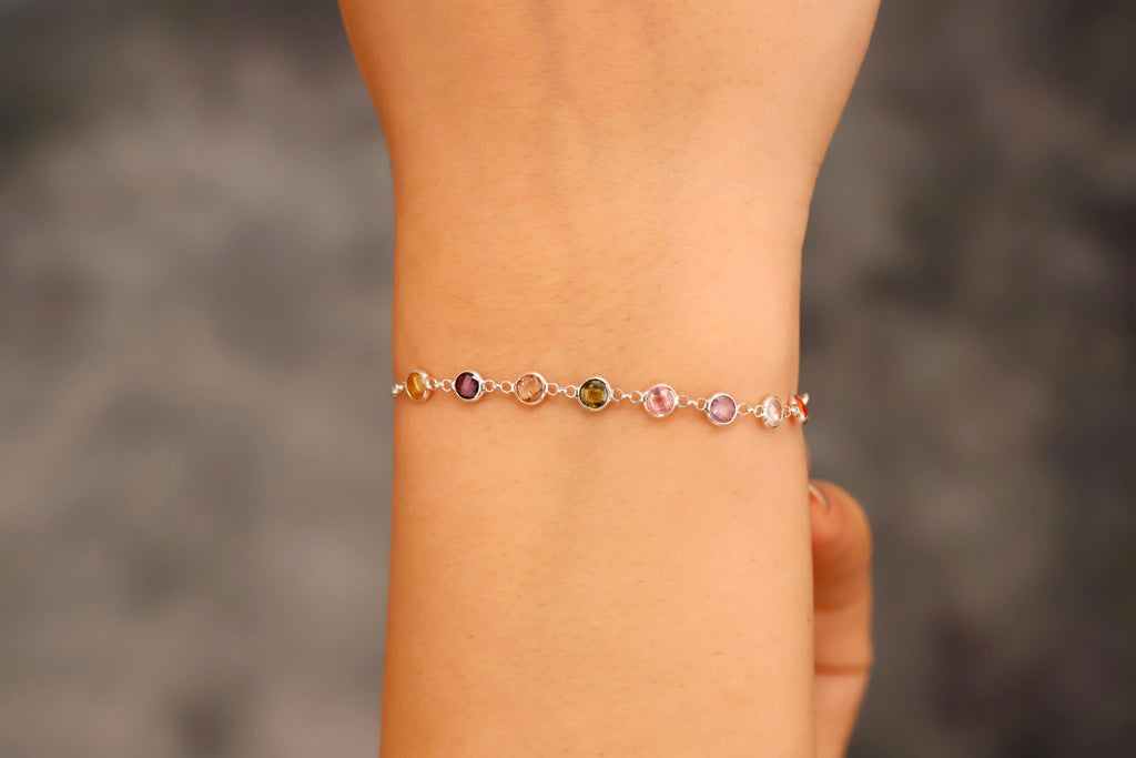 14K Gold Vermeil Colorful Natural Stone Bracelet
