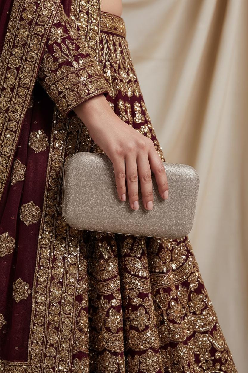 Champagne Gold Bridal Clutch Purse | Elegant Wedding Evening Bag | Indian Ethnic Clutch for Party & Bridesmaid Gift