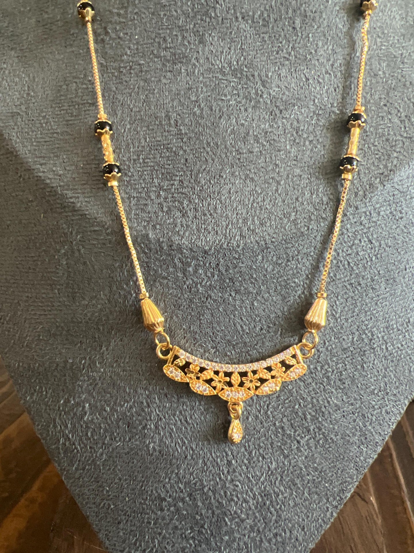 Gold Plated Black Beads Mangalsutra Necklace for Women | Minimal Indian Jewelry | Long Chain Everyday Ethnic Wear
