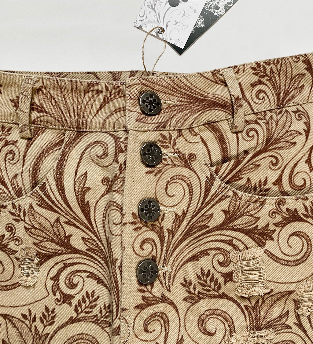 TAN FLORAL SCAV DENIM