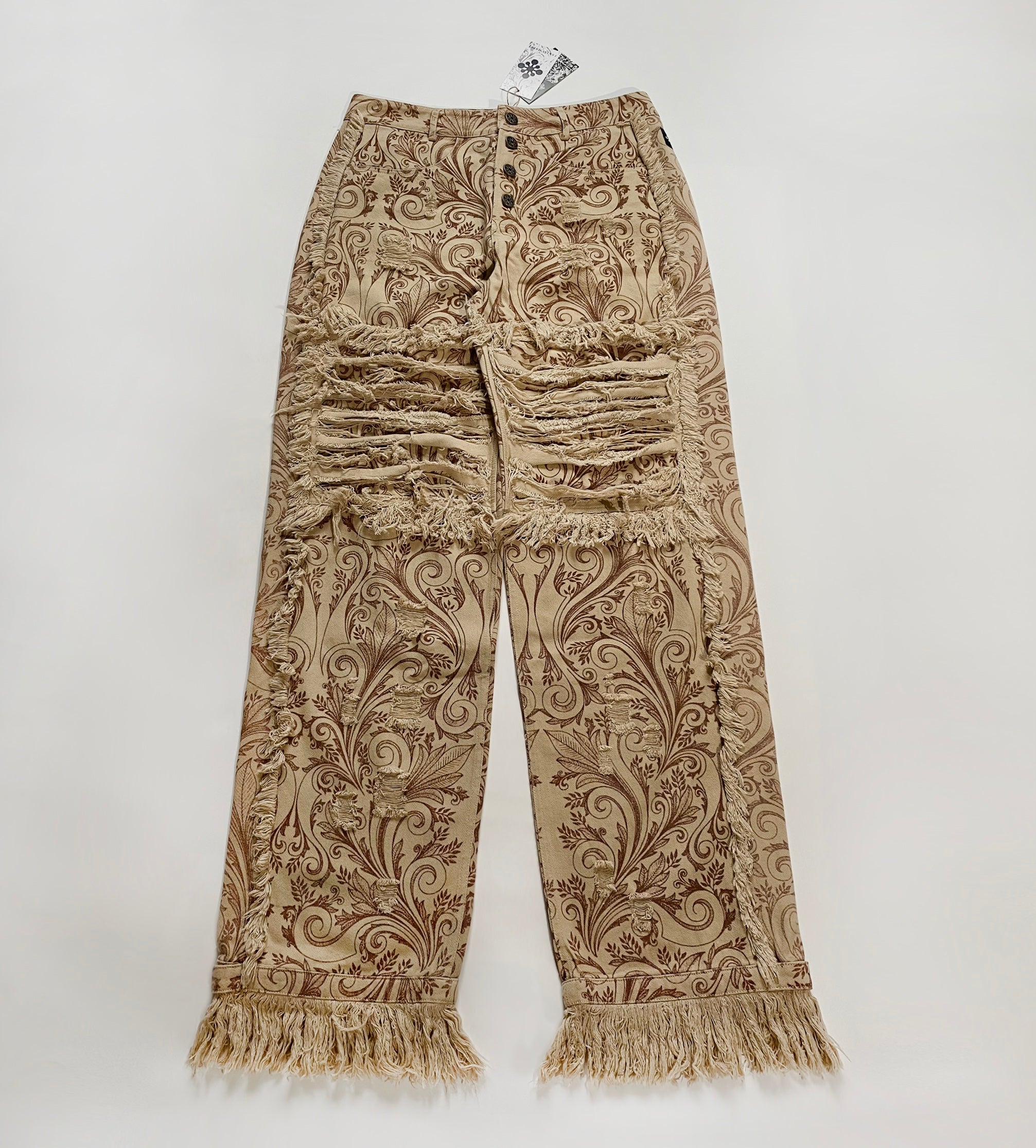 TAN FLORAL SCAV DENIM