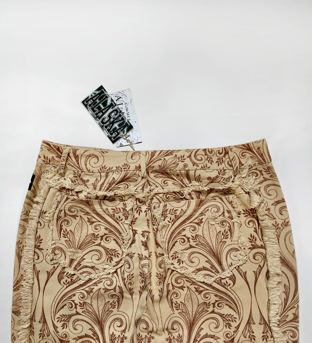 TAN FLORAL SCAV DENIM