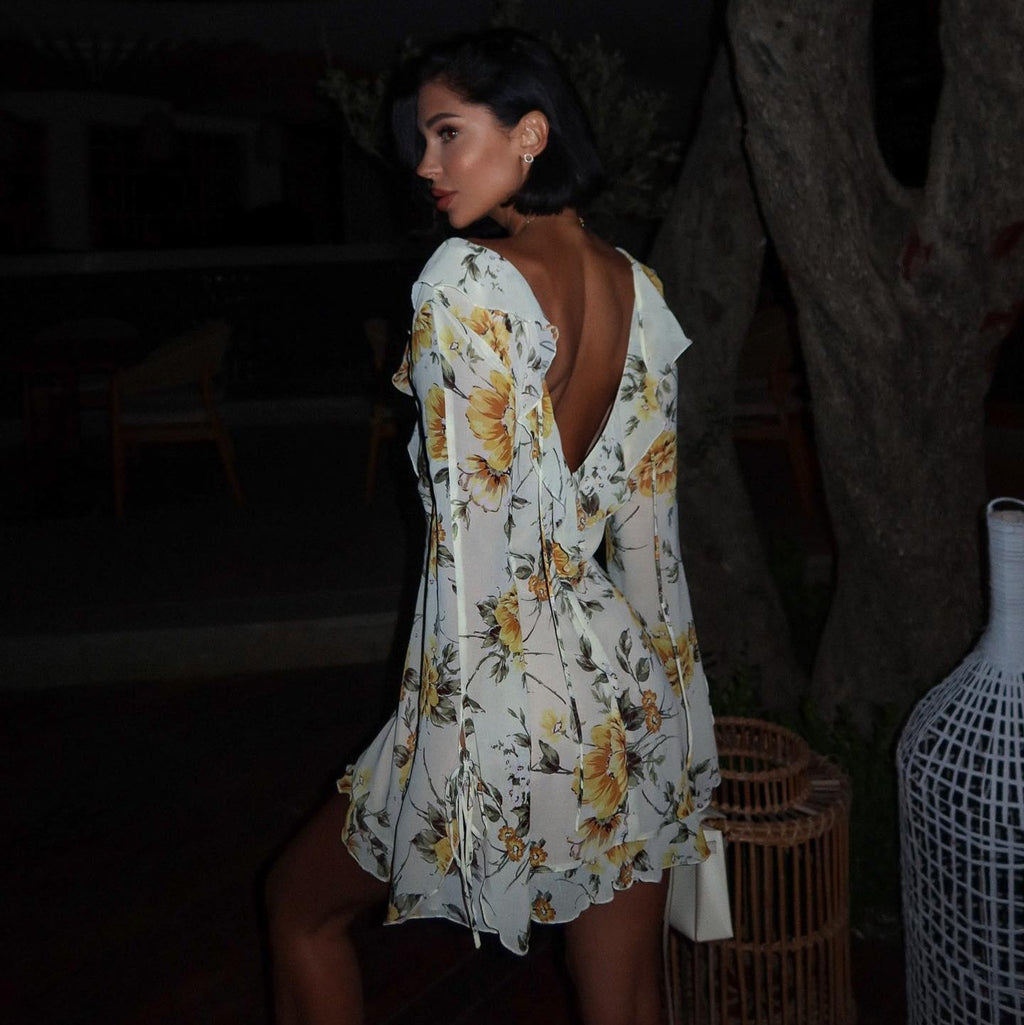 In This Moment Flower Print Lace-Up Mini Dress