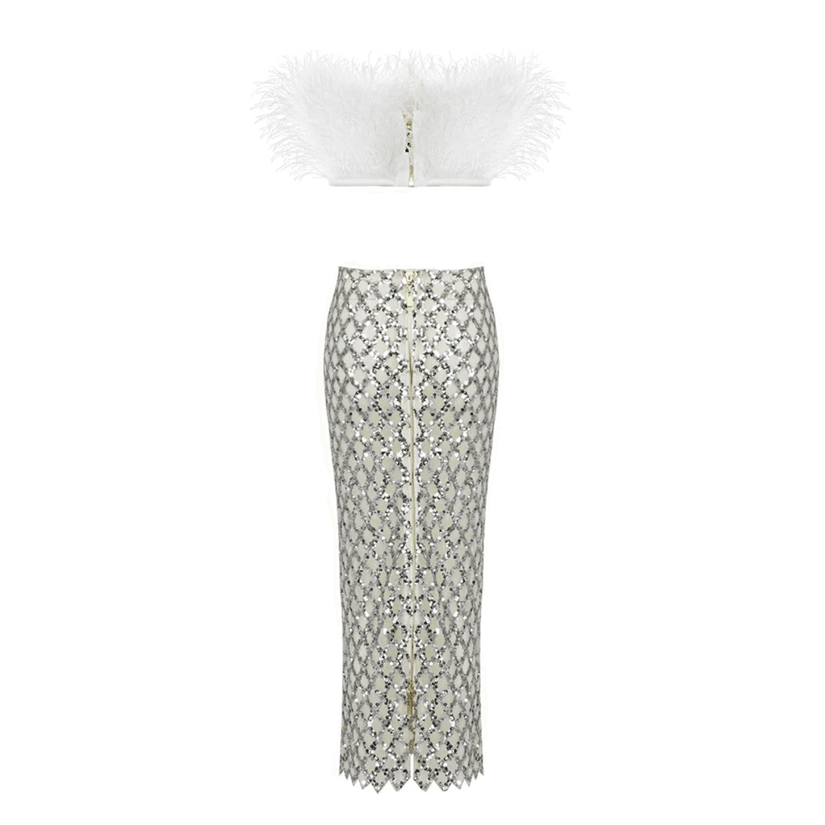 Invitation Only Feather Sequins White Two Piece Set