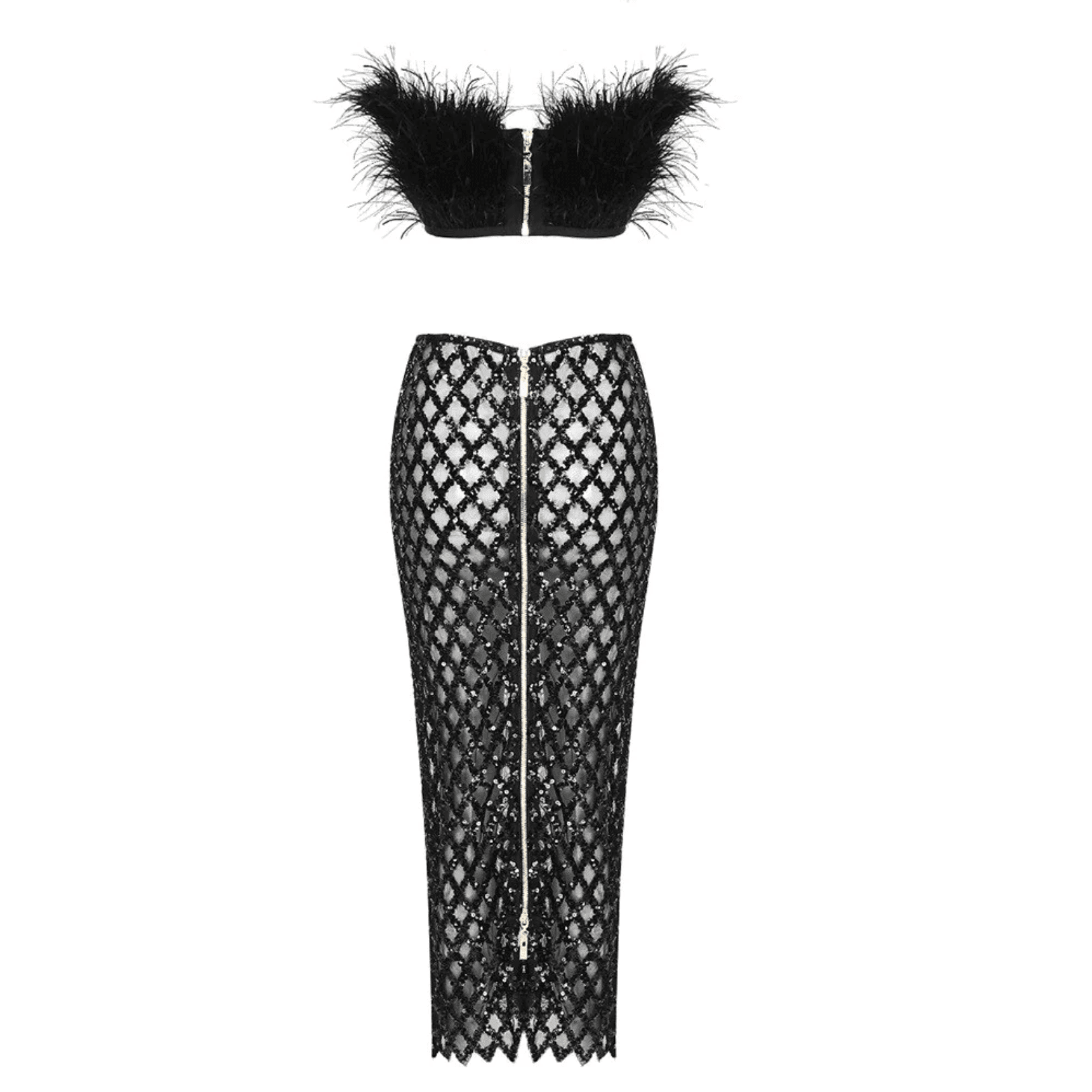 Invitation Only Feather Sequins Black Two Piece Set