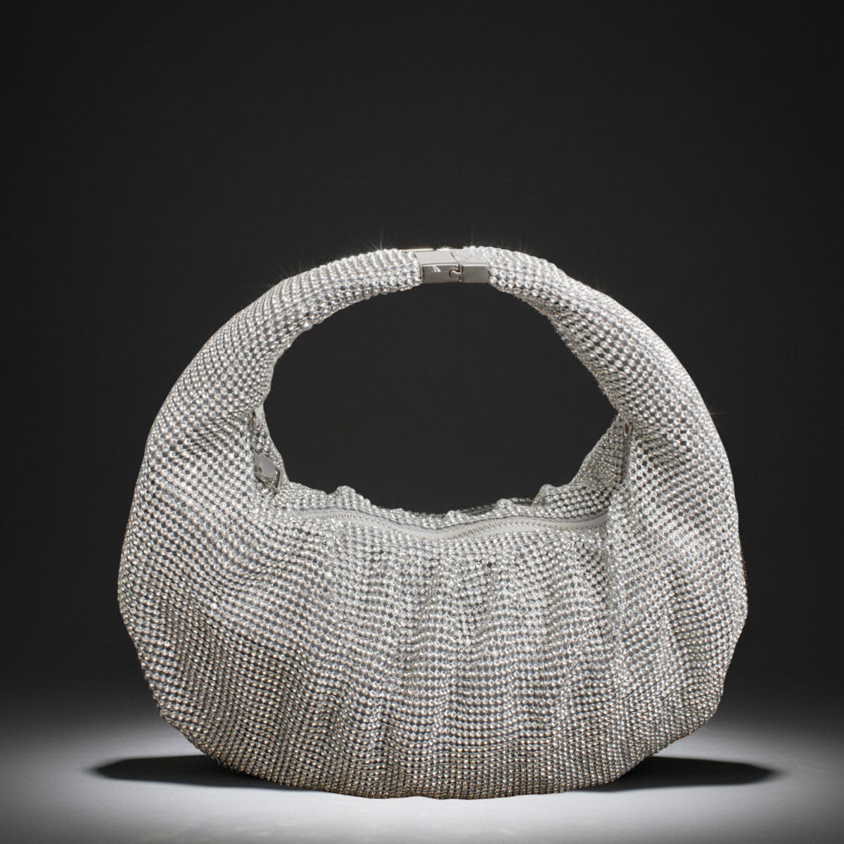 Hobo Bag Clutch with Silver Rhinestone Mesh – Stylish Statement Accessory