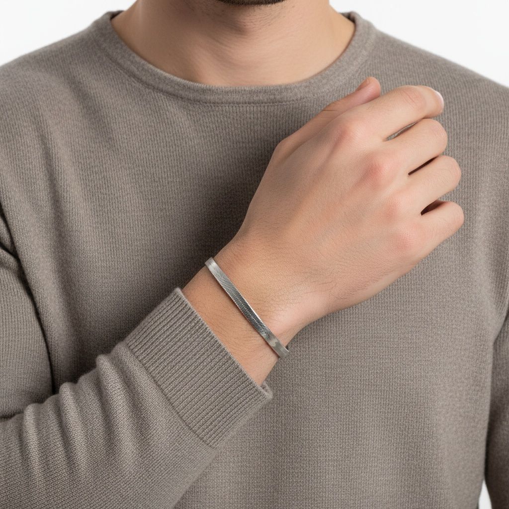 Men’s Stainless Steel 5.5mm Herringbone Chain Bracelet – Stylish Fashion Jewelry