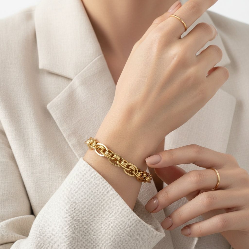 Handmade 8mm 18K Gold Steel Chain Bracelet Stylish Chic Jewelry