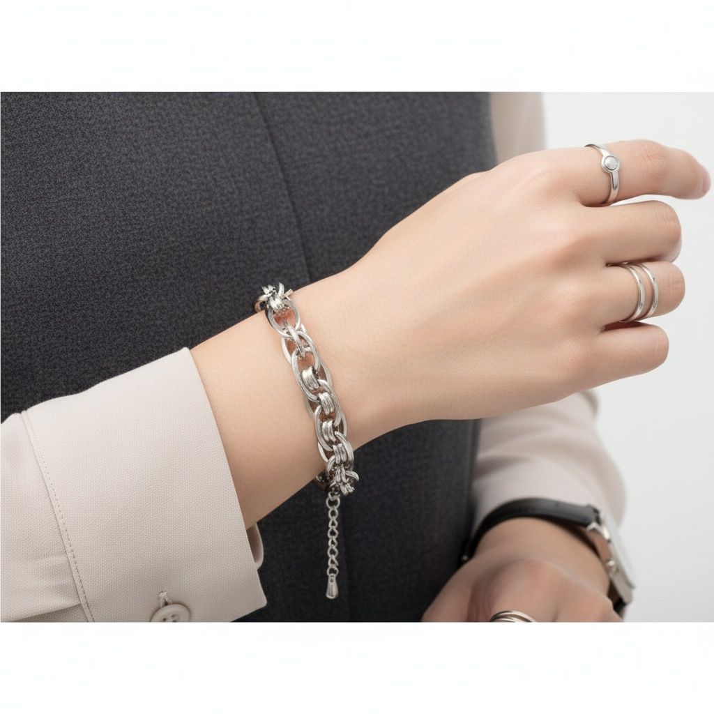 Stainless Steel Chain Bracelet 8mm Silver Handmade Stylish Jewelry