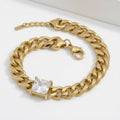Cuban Chain Bracelet 18K Gold Steel with Princess CZ – Stylish Statement Jewelry