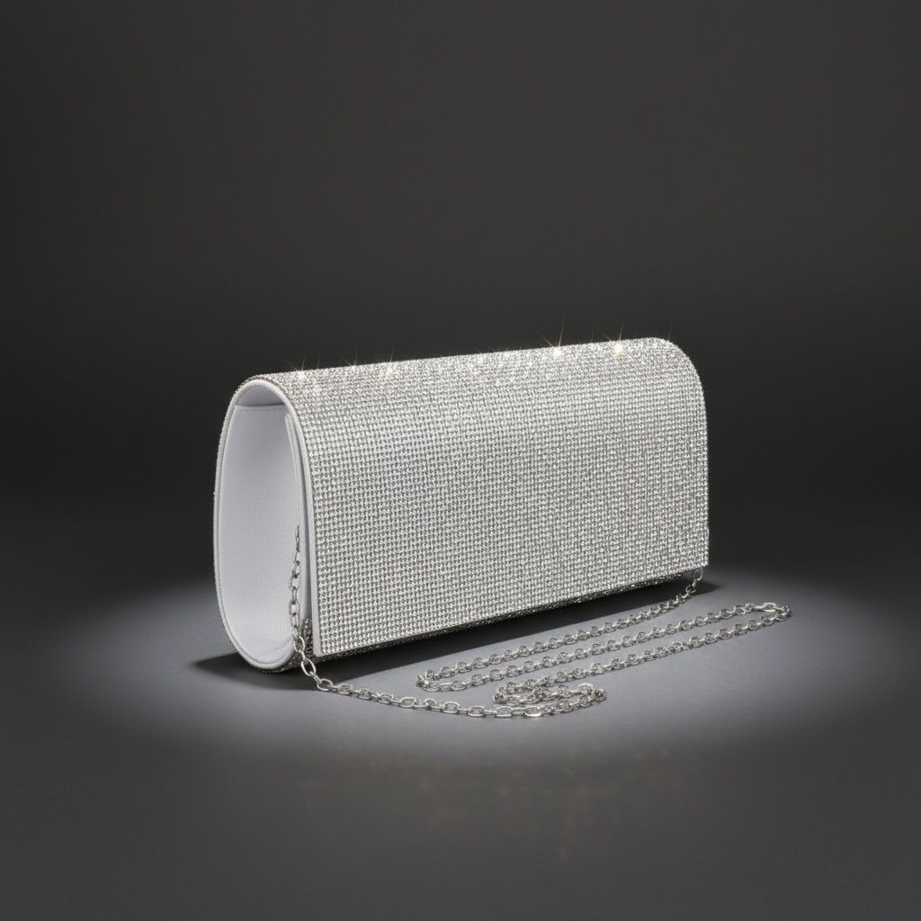 Evening Clutch Bag Clear Rhinestone Flap Stylish Long Design