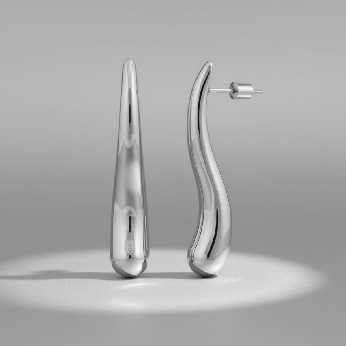 Long Curved Stainless Steel Teardrop Earrings – Stylish Statement Jewelry