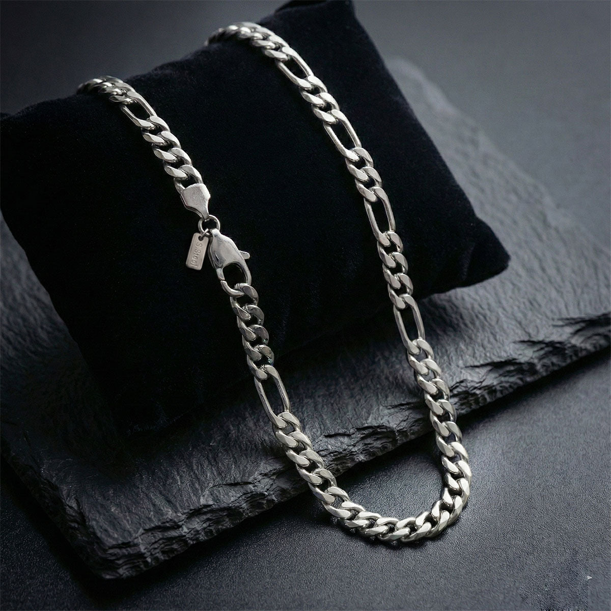 Men’s 7mm Silver Stainless Steel Figaro Chain Necklace 20in Stylish Casual Jewelry