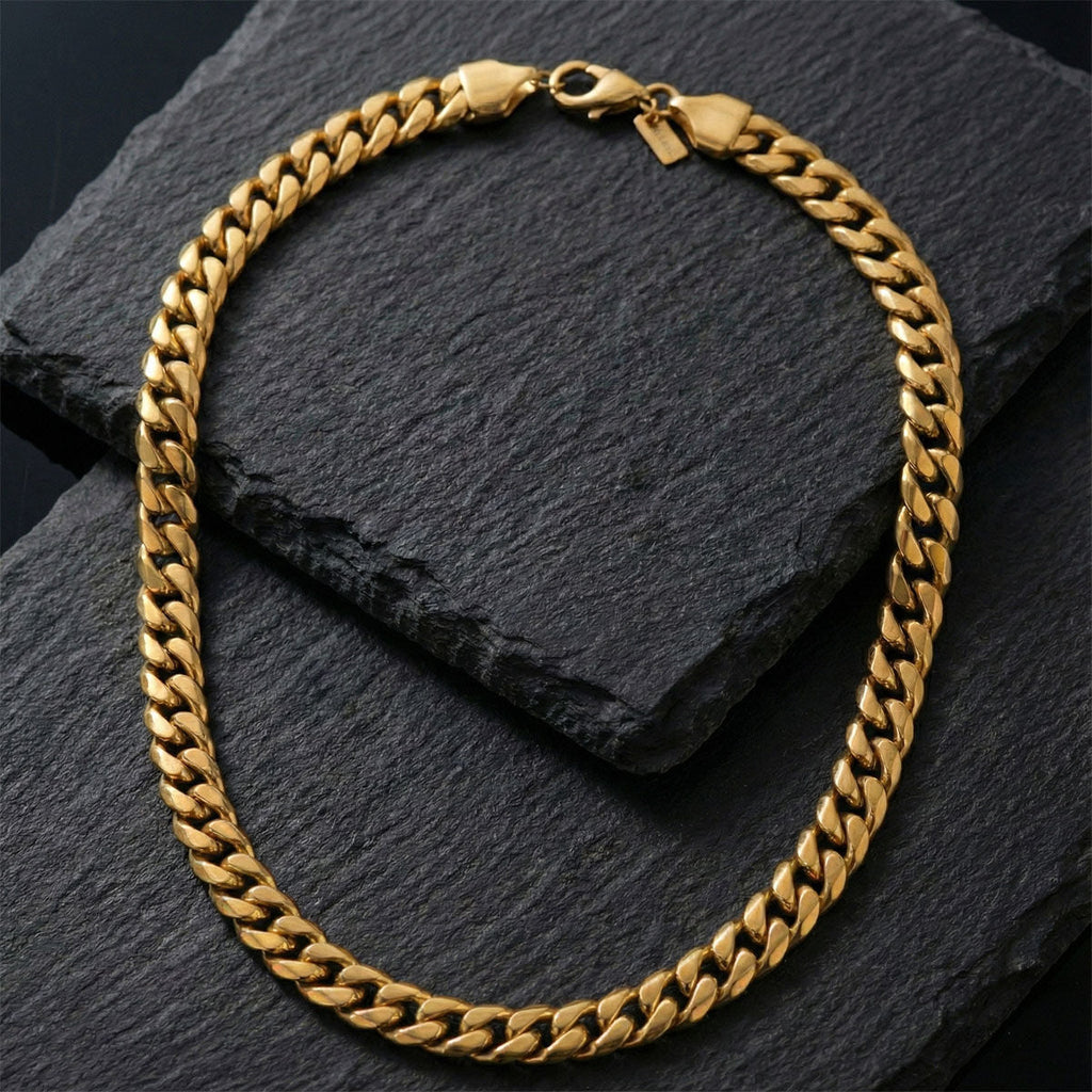 Men’s 8mm 20in 18K Gold Stainless Steel Miami Chain Necklace Stylish Statement Jewelry