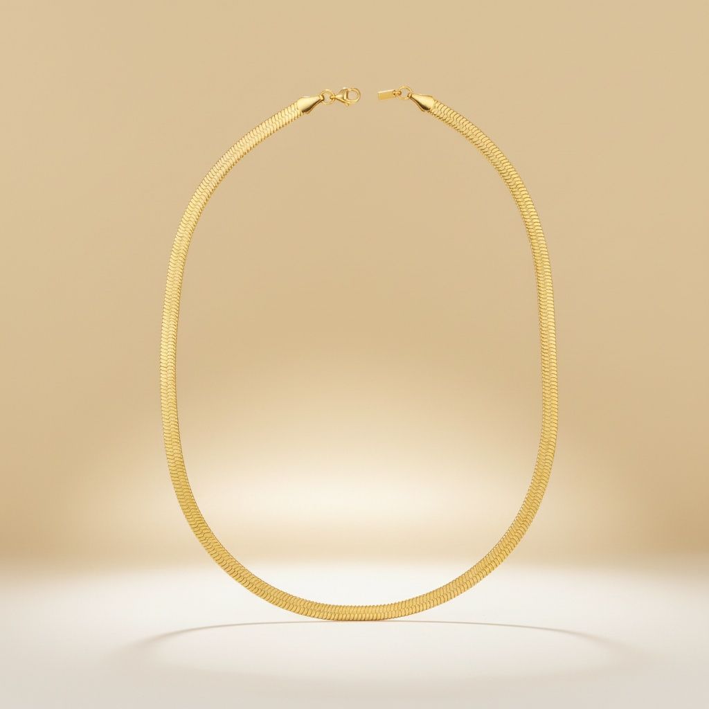 Men’s 18K Gold Steel Herringbone Chain Necklace 20in 6.5mm Stylish Fashion Jewelry