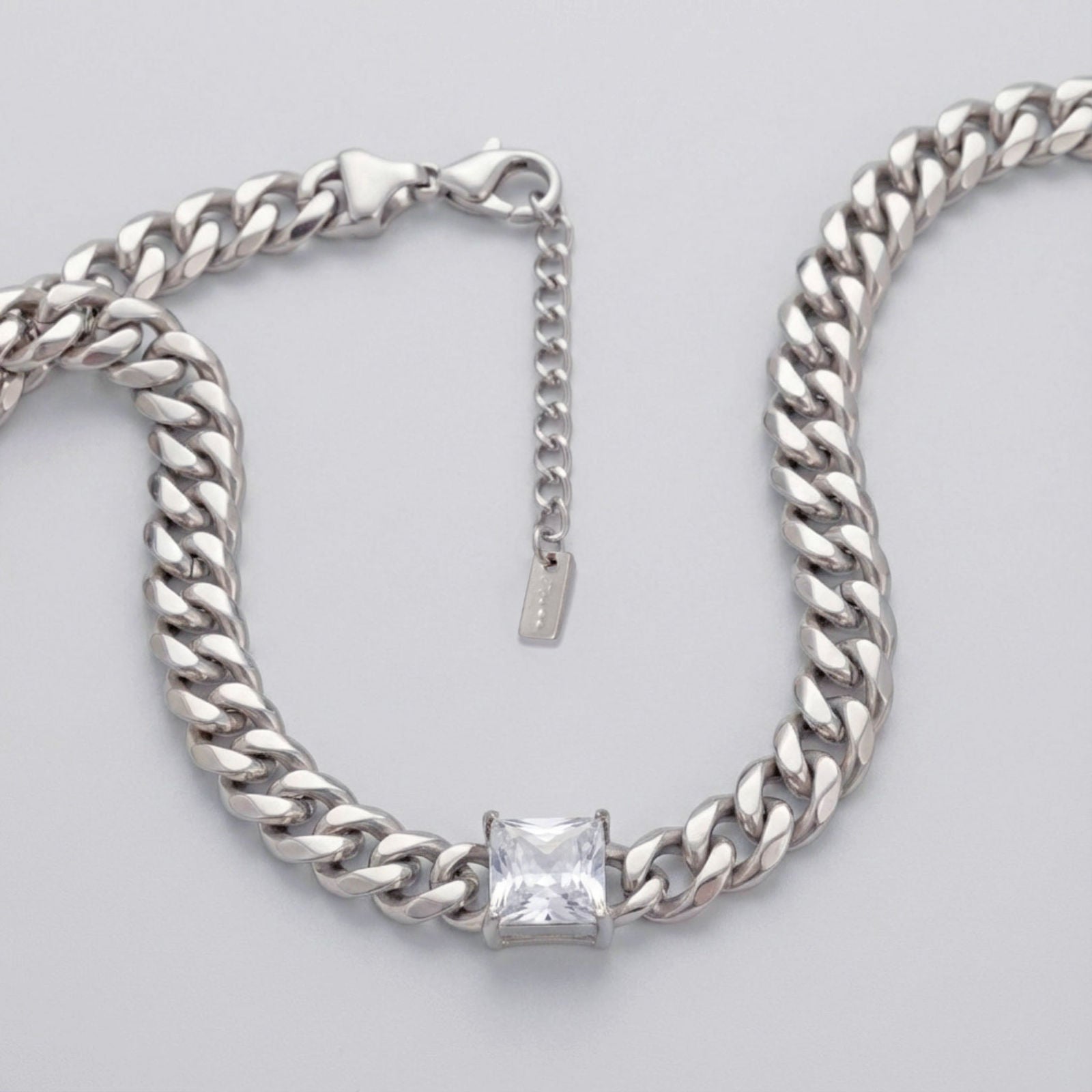 Cuban Chain Necklace Stainless Steel Princess CZ Stylish Statement Jewelry