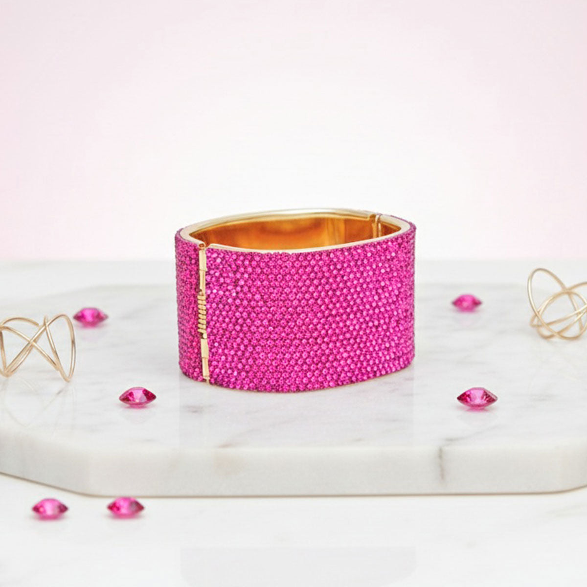 Statement Bracelet Cuff Confident Glamor Fuchsia Pave Finish Stylish Jewelry