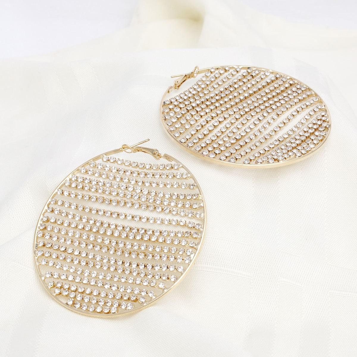 Gold Hoop Earrings with Linear Rhinestone Sparkle – Stylish Statement Jewelry