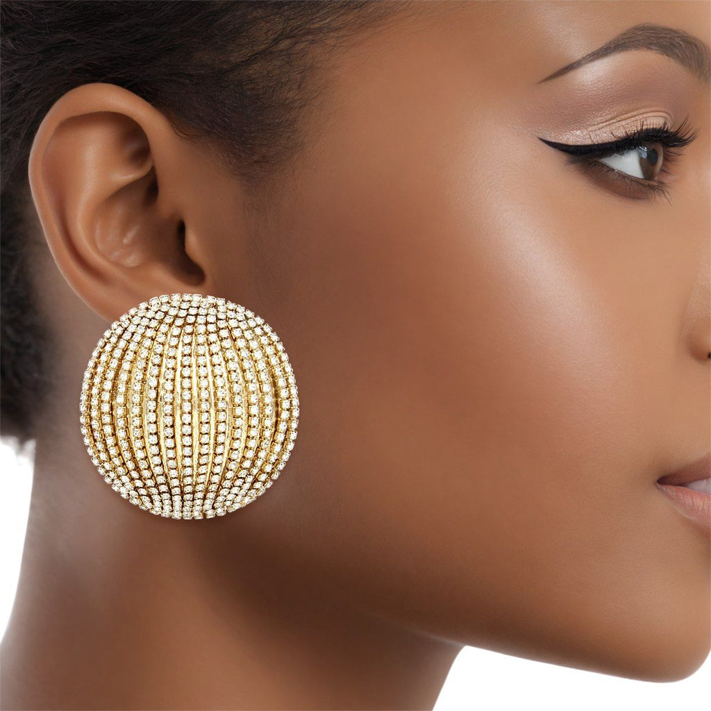 Polished Gold Domed Stud Earrings with Striped Shimmer – Stylish Statement Jewelry