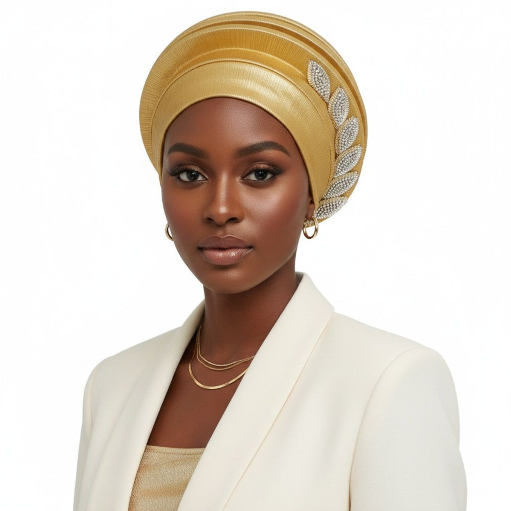 Structured Instant Gele Headwrap Gold Dazzling Stylish Fashion Accessory