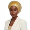 Structured Instant Gele Headwrap Gold Dazzling Stylish Fashion Accessory