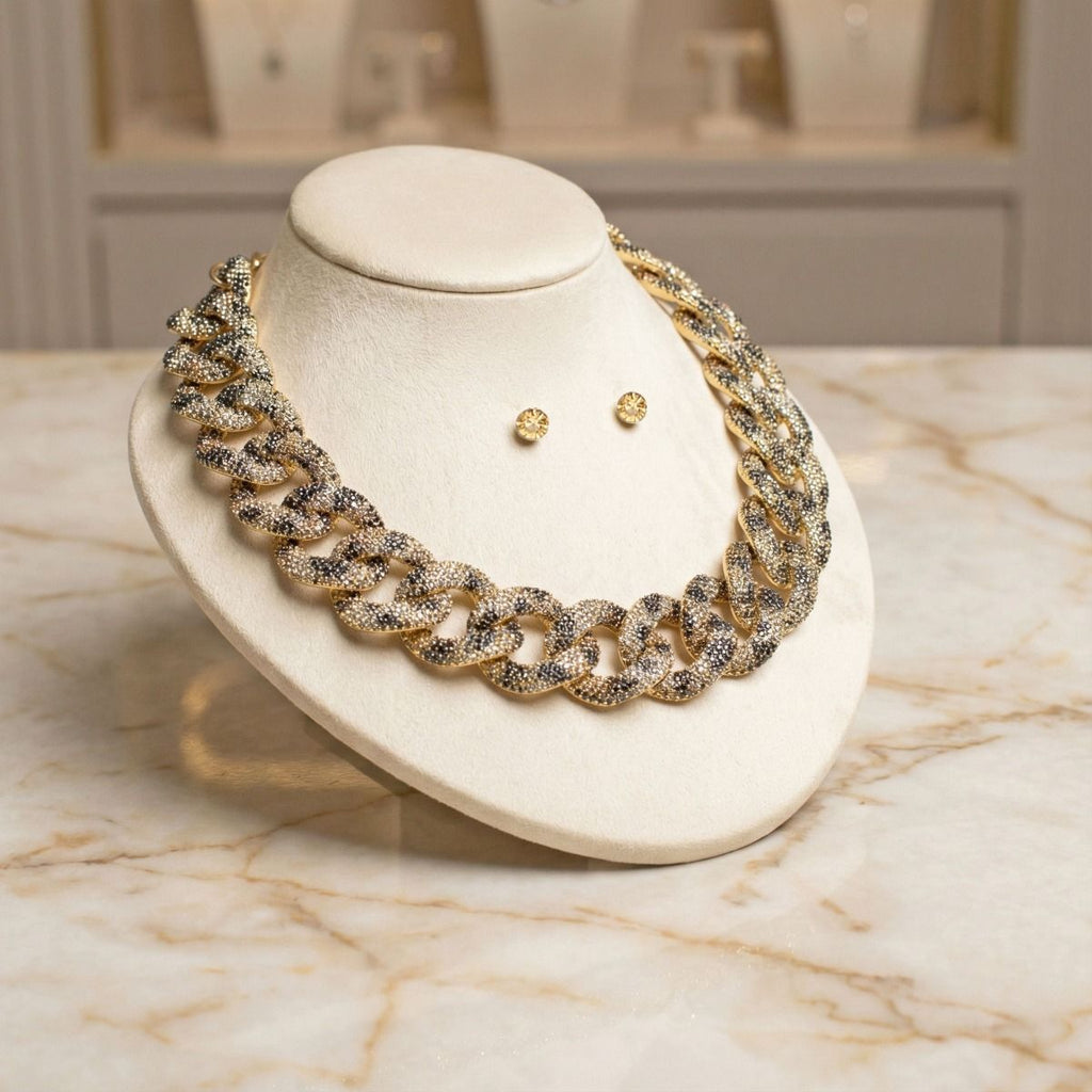 Statement Necklace Wild Child Leopard Stone Encrusted Trendy Chain