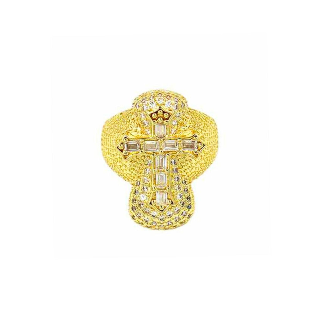 Statement Ring Gold Brass CZ Cross Cocktail Artisan Stylish Jewelry