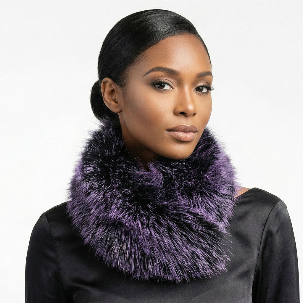 Faux Fur Purple Collar Scarf Luxe Winter Stole Stylish Chic Accessory
