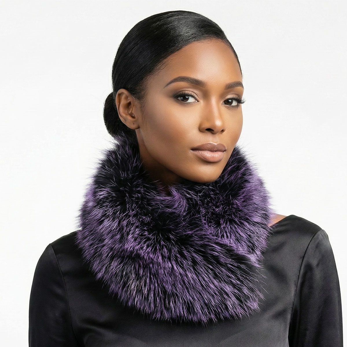 Faux Fur Purple Collar Scarf Luxe Winter Stole Stylish Chic Accessory