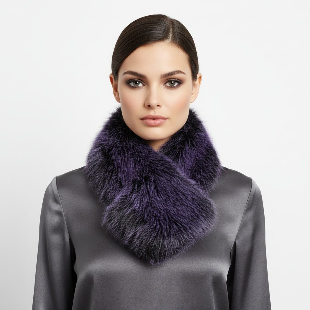 Faux Fur Purple Collar Scarf Luxe Winter Stole Stylish Chic Accessory