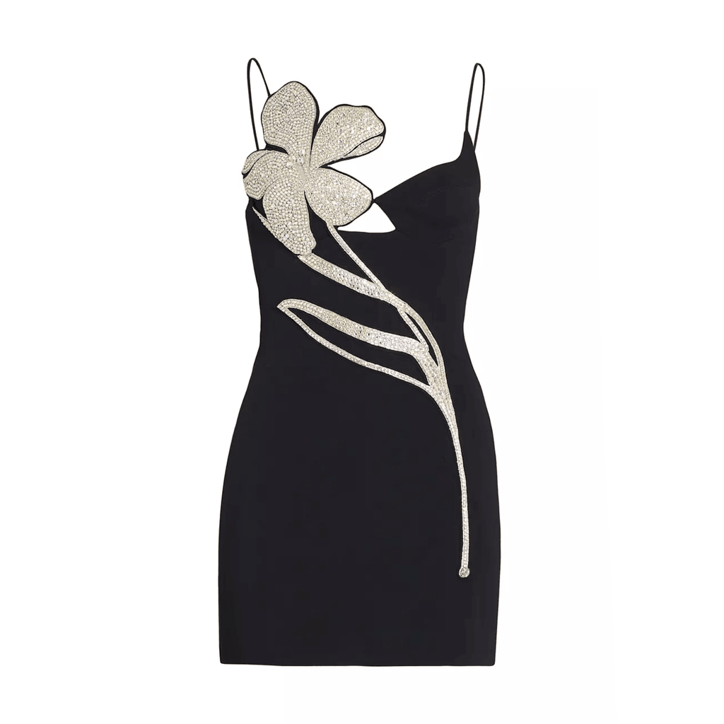 Jeonsa Black Diamond Floral Party Mini Dress