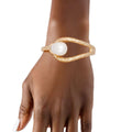 Statement Cuff Bracelet with Cream Pearl Teardrop and Gold Hinge, Stylish Jewelry Accessory