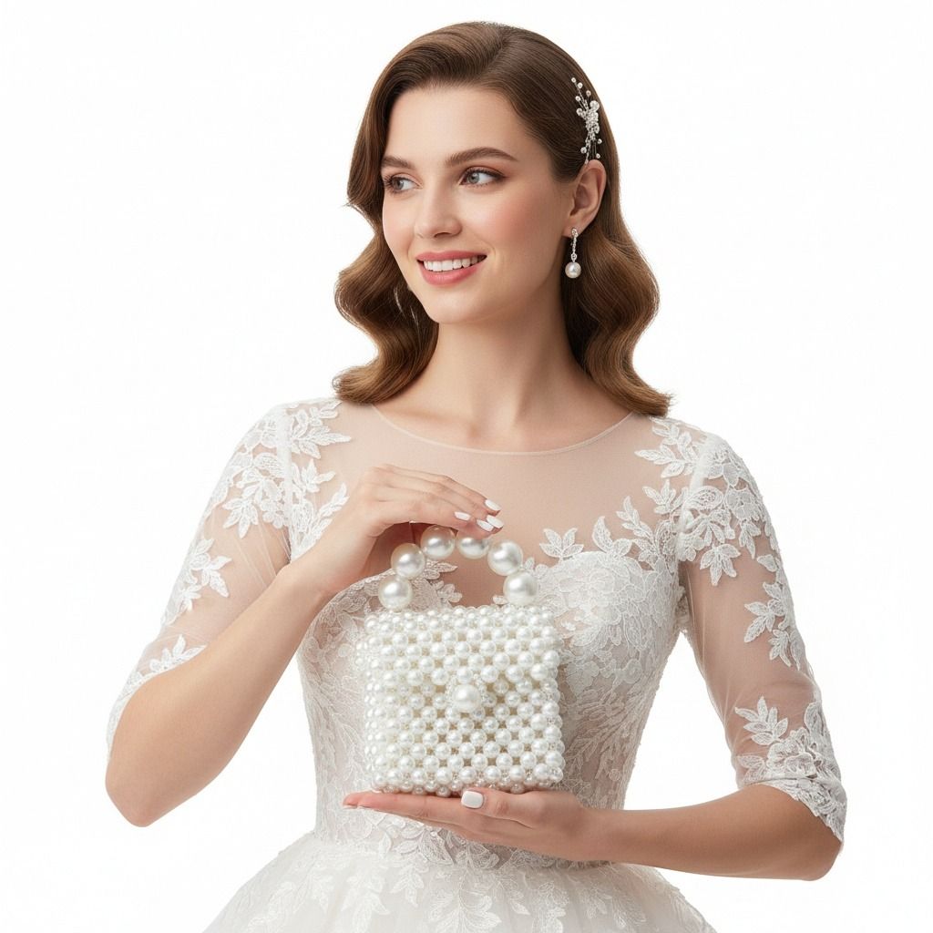 Fashion Handbag Micro Top Handle White Pearl Woven Handmade Bag Stylish Chic