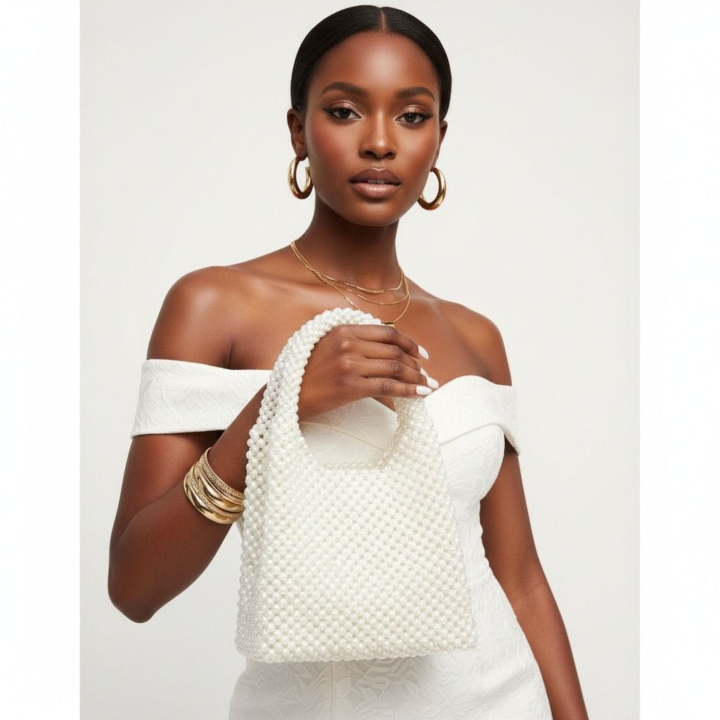 Fashion Handbag Top Handle Luxe Lady Cream Pearl Hollywood Chic