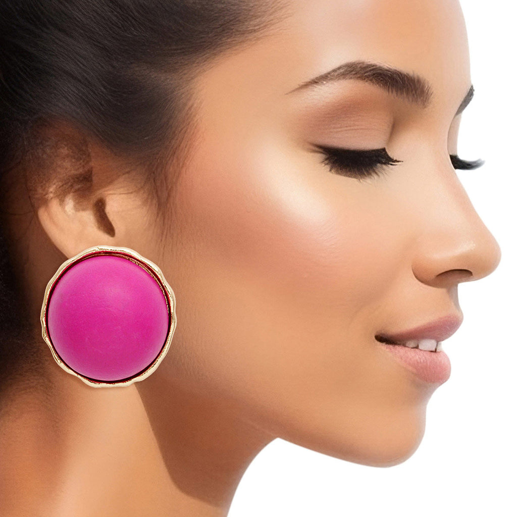 Large Purple Domed Wood Stud Earrings Stylish Statement Jewelry for Women