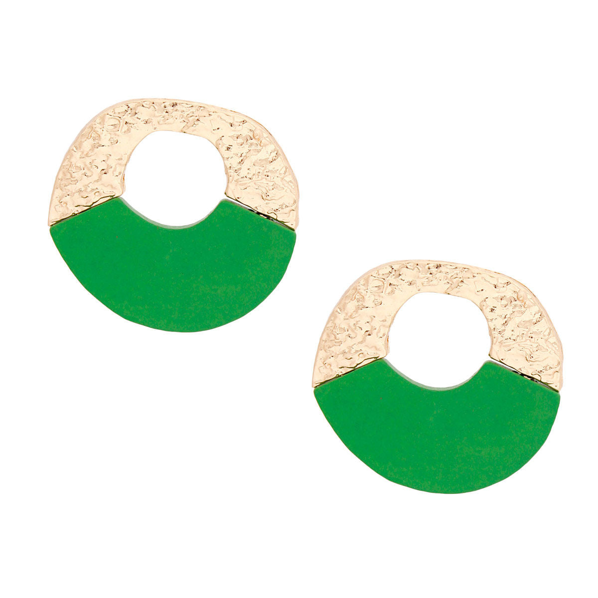 Women’s Medium Gold Green Wood Circle Stud Earrings Stylish Chic Jewelry