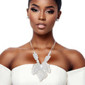 Women’s Necklace Silver Chain Pearl Leaf Pendant Stylish Jewelry Set