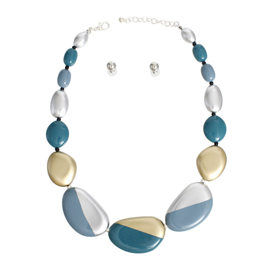 Women’s Statement Necklace Blue Bead Graduated Set Stylish Jewelry