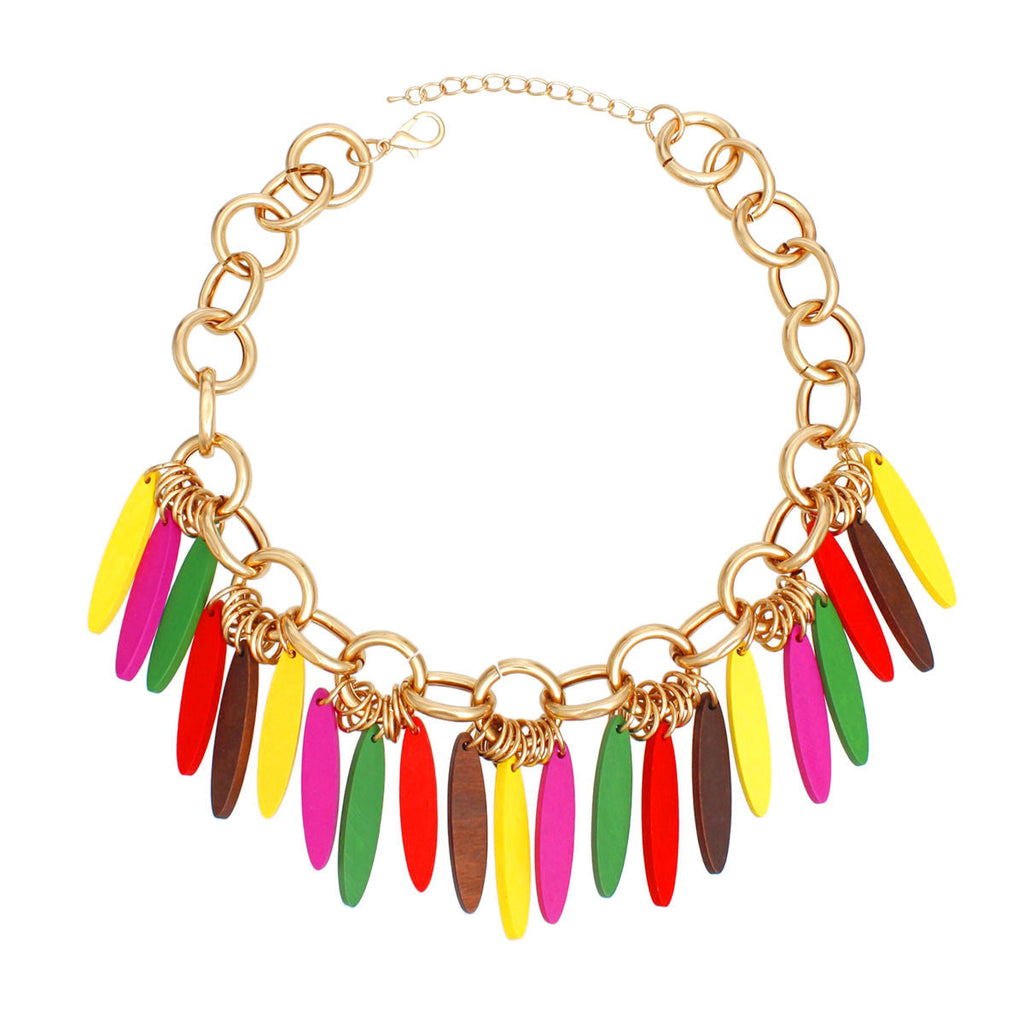 Statement Necklace Tribal Multicolor Wood Fringe for Women Stylish Chic Accessory