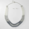 Statement 3 Strand Glass Pearl Necklace in Gray White Ombre, Stylish Layered Jewelry