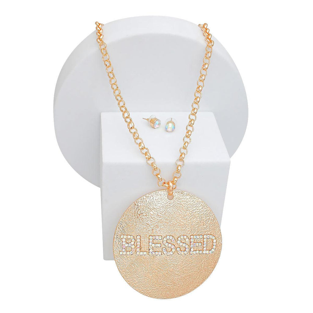 Necklace Long Gold Chain BLESSED Pendant Women