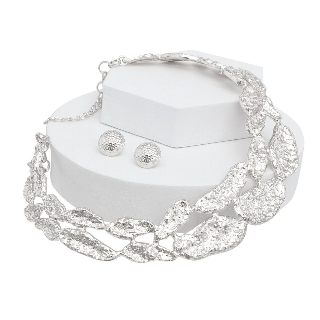 Collar Silver Melted Metal Rigid Armor Necklace