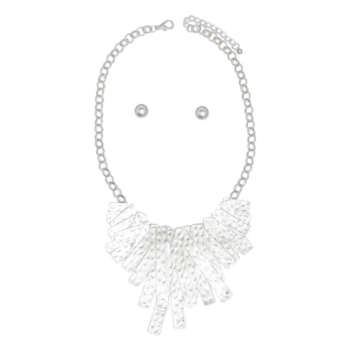 Bib Rigid Silver Oversized Metal Bar Plate Necklace