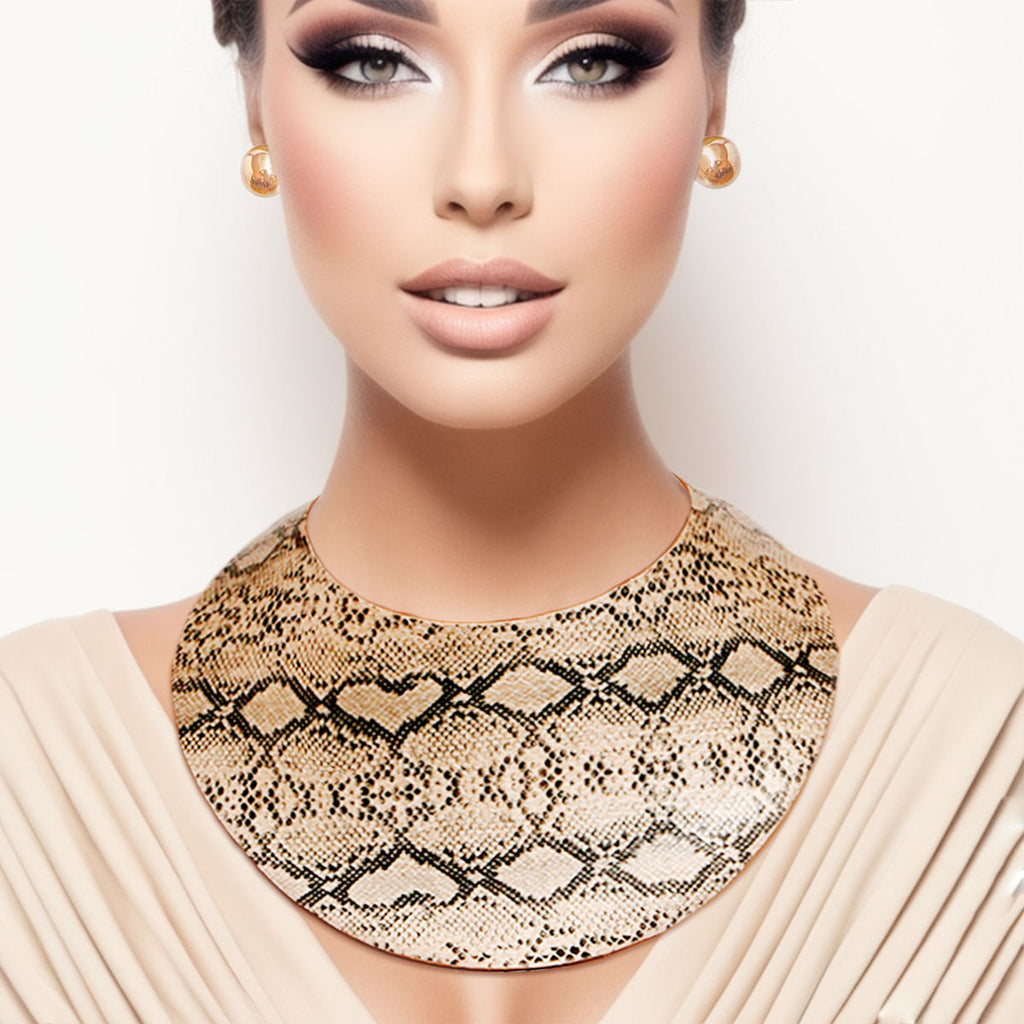 Statement Collar Choker Set with Ivory Snake Print, Trendy Fashion Jewelry