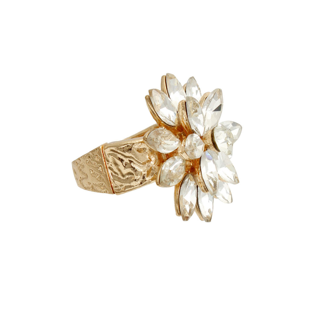 Statement Gold Stacked Marquise Flower Ring Stylish Chic Jewelry