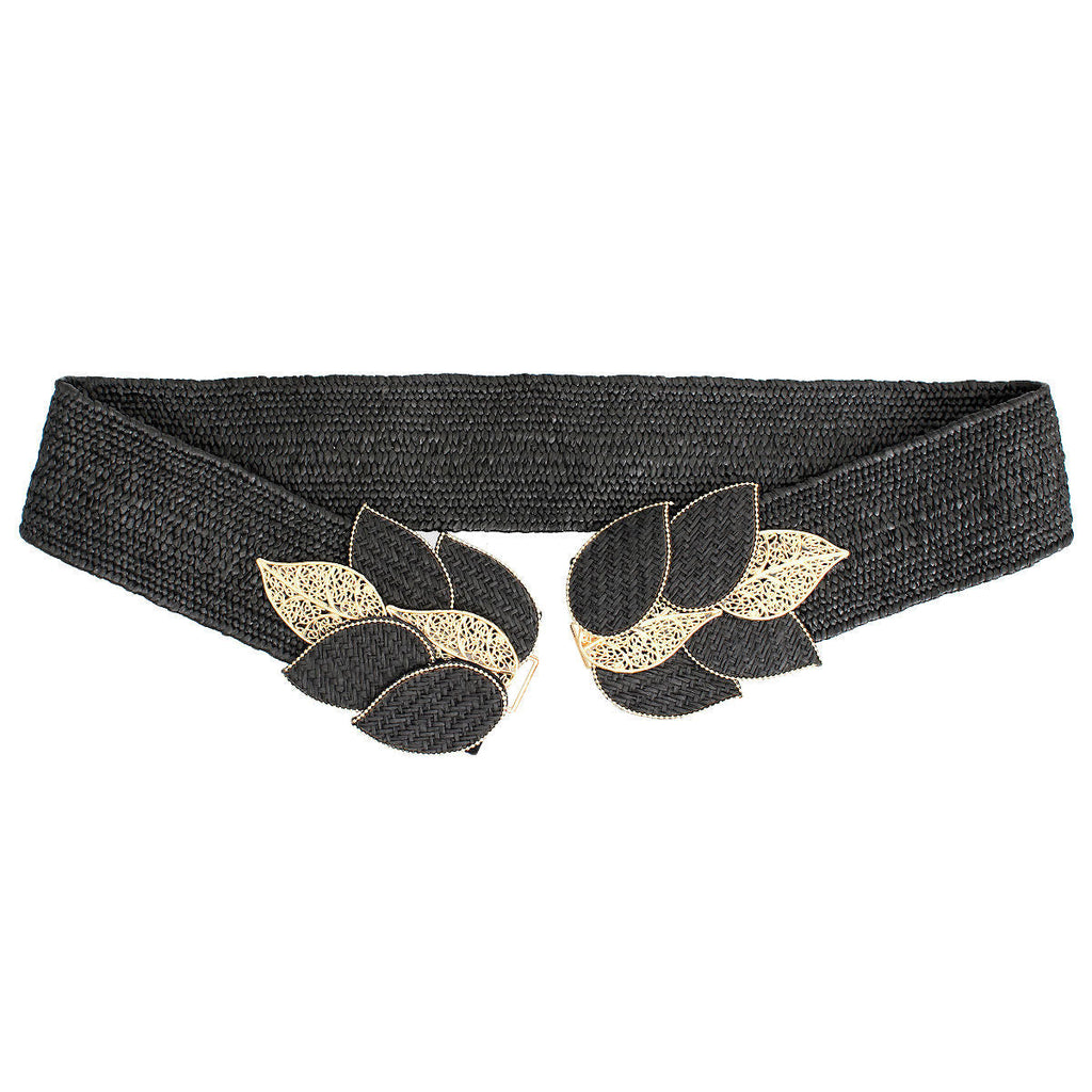Women’s Stretch Belt Black Leaf Stylish Casual Accessory