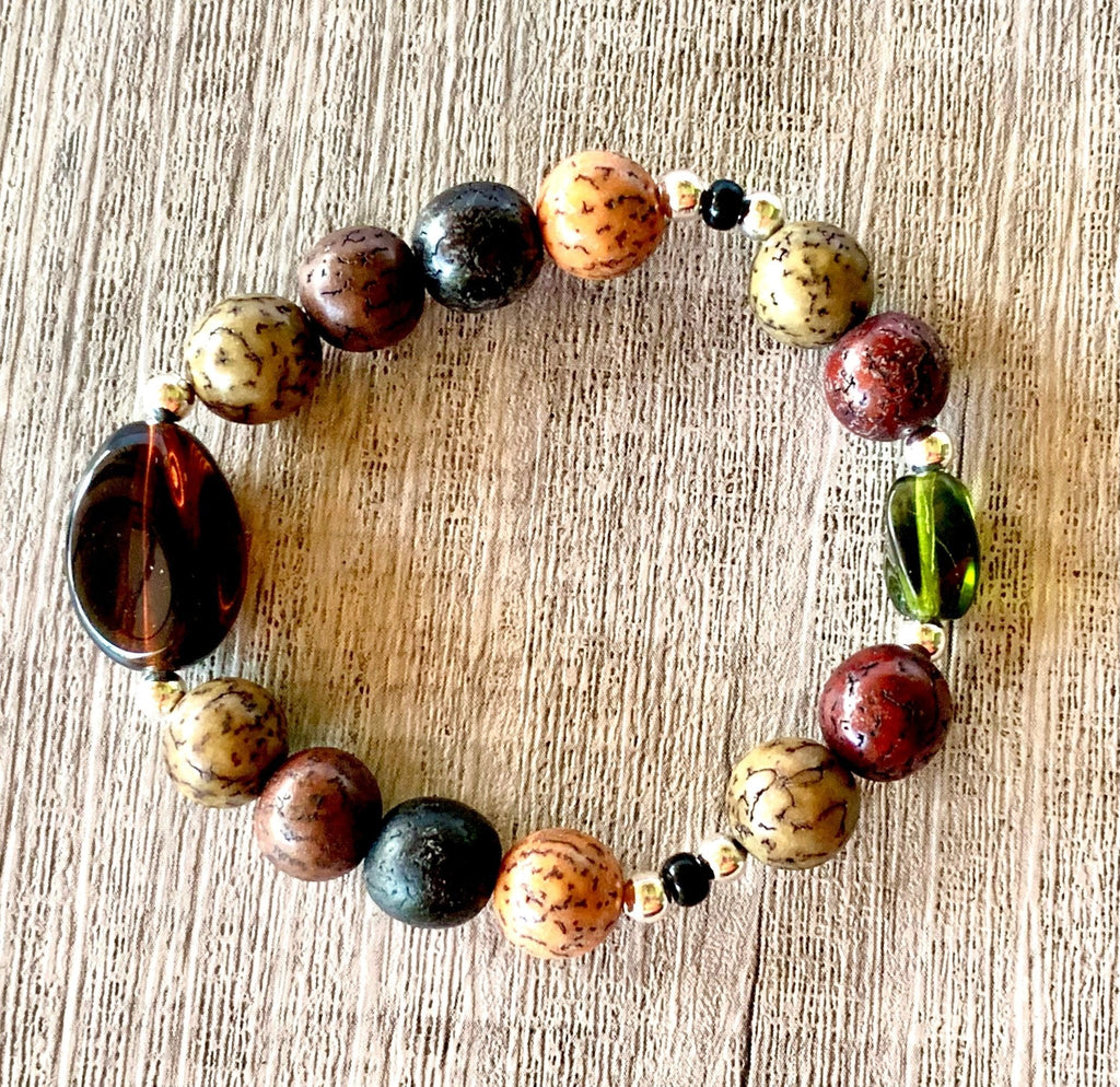 Josh Handmade Acrylic and Glass Beaded Expandable 6" Bracelet with Silver spacer beads for Kids 4-8 Years Old