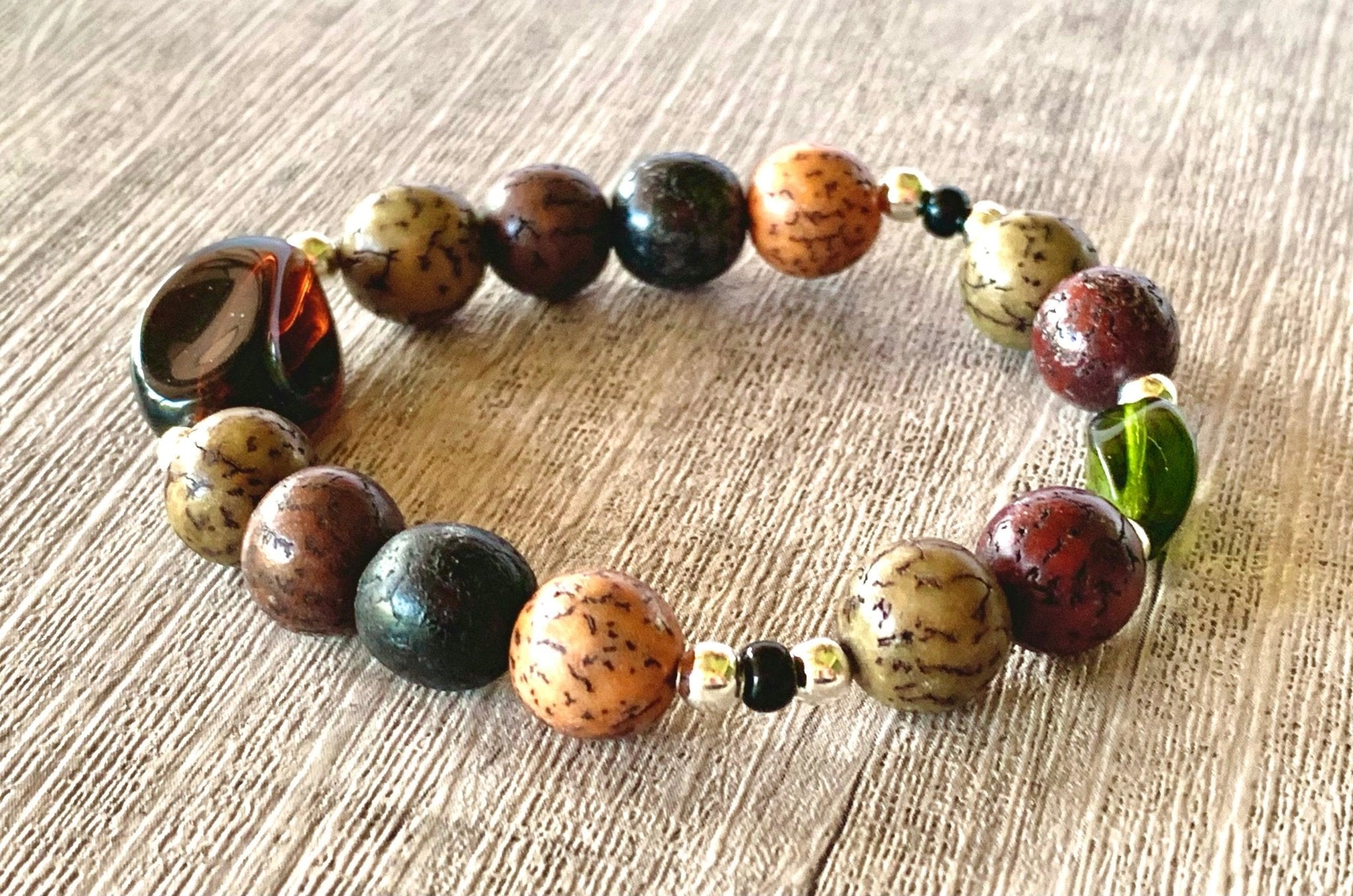 Josh Handmade Acrylic and Glass Beaded Expandable 6" Bracelet with Silver spacer beads for Kids 4-8 Years Old