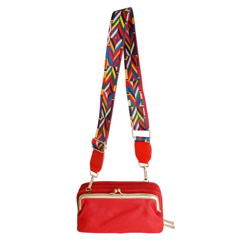 Bag Strap with Multi Geometric Red Pattern Stylish Accessory
